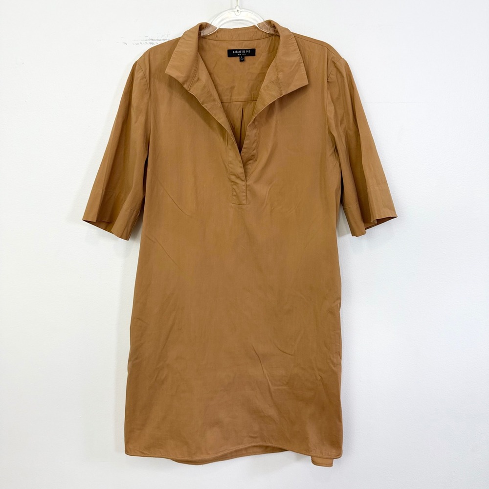 Lafayette 148 New York Cotton Blend Collared Shift Dress Tan Size L